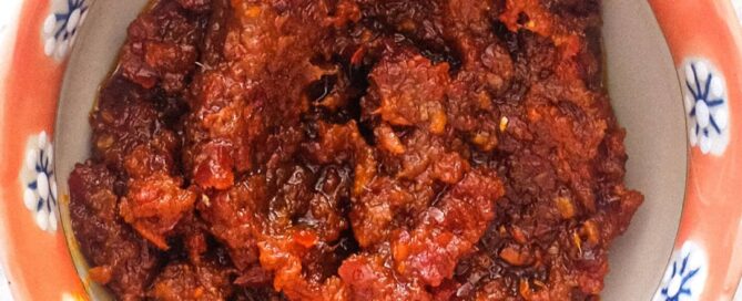 A small bowl of Malaysian chilli Sambal Sauce