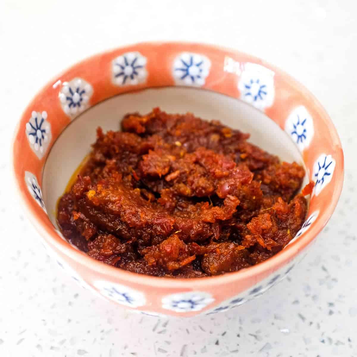 A small bowl of Malaysian chilli Sambal Sauce