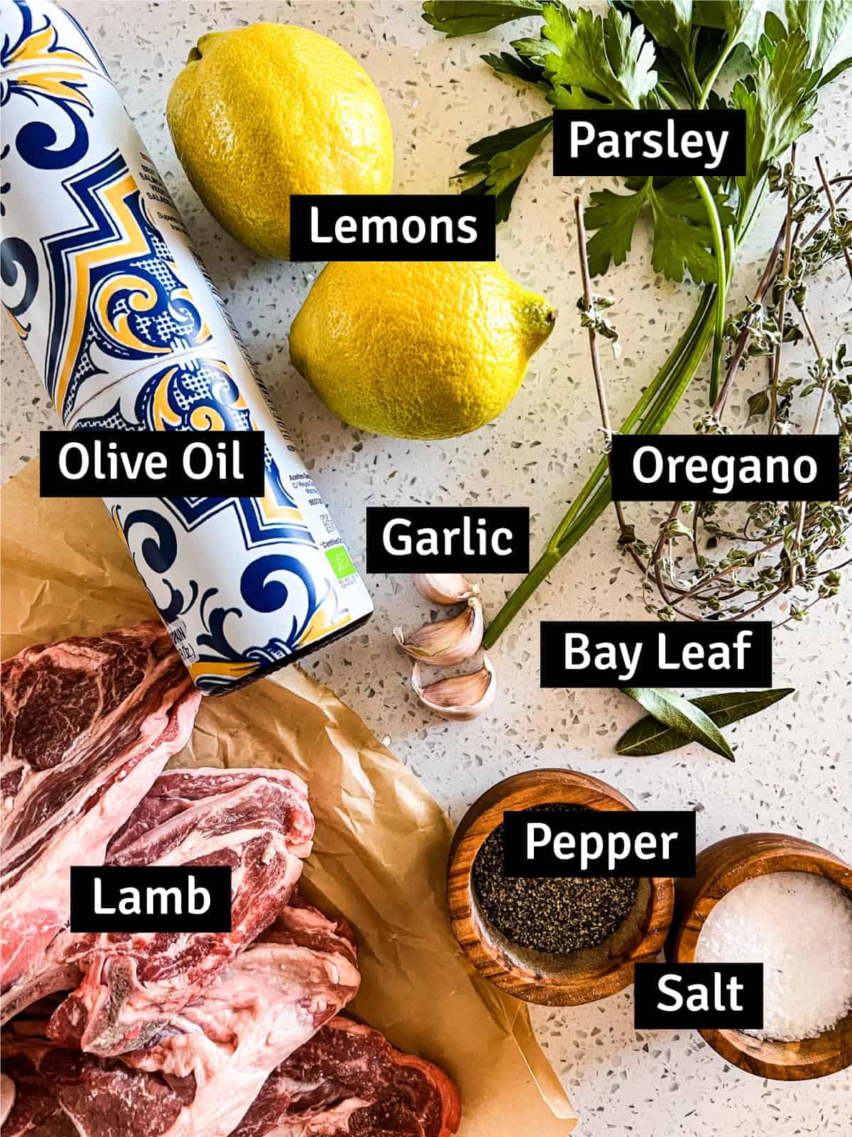 A combination of oil, lemon, garlic and fresh herbs create a simple marinade for Greek style lamb.