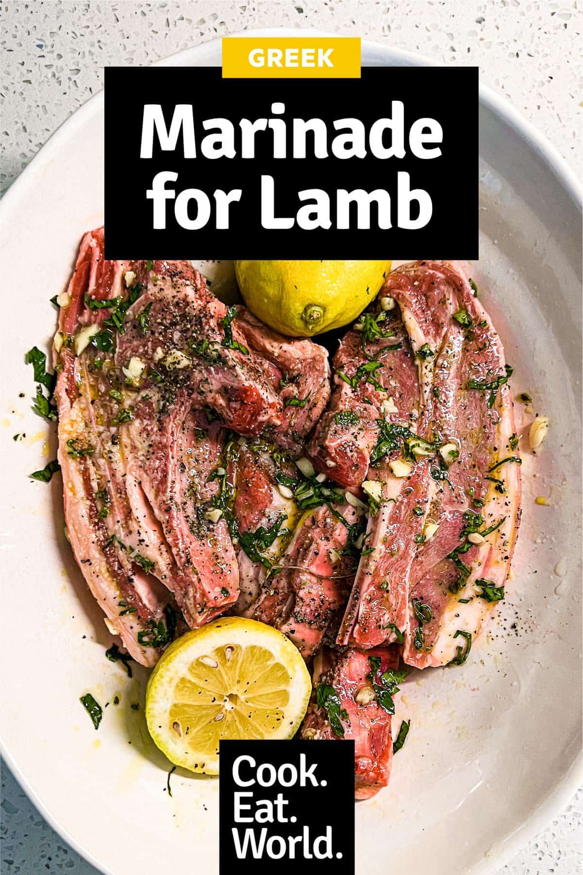 A combination of oil, lemon, garlic and fresh herbs create a simple marinade for Greek style lamb.