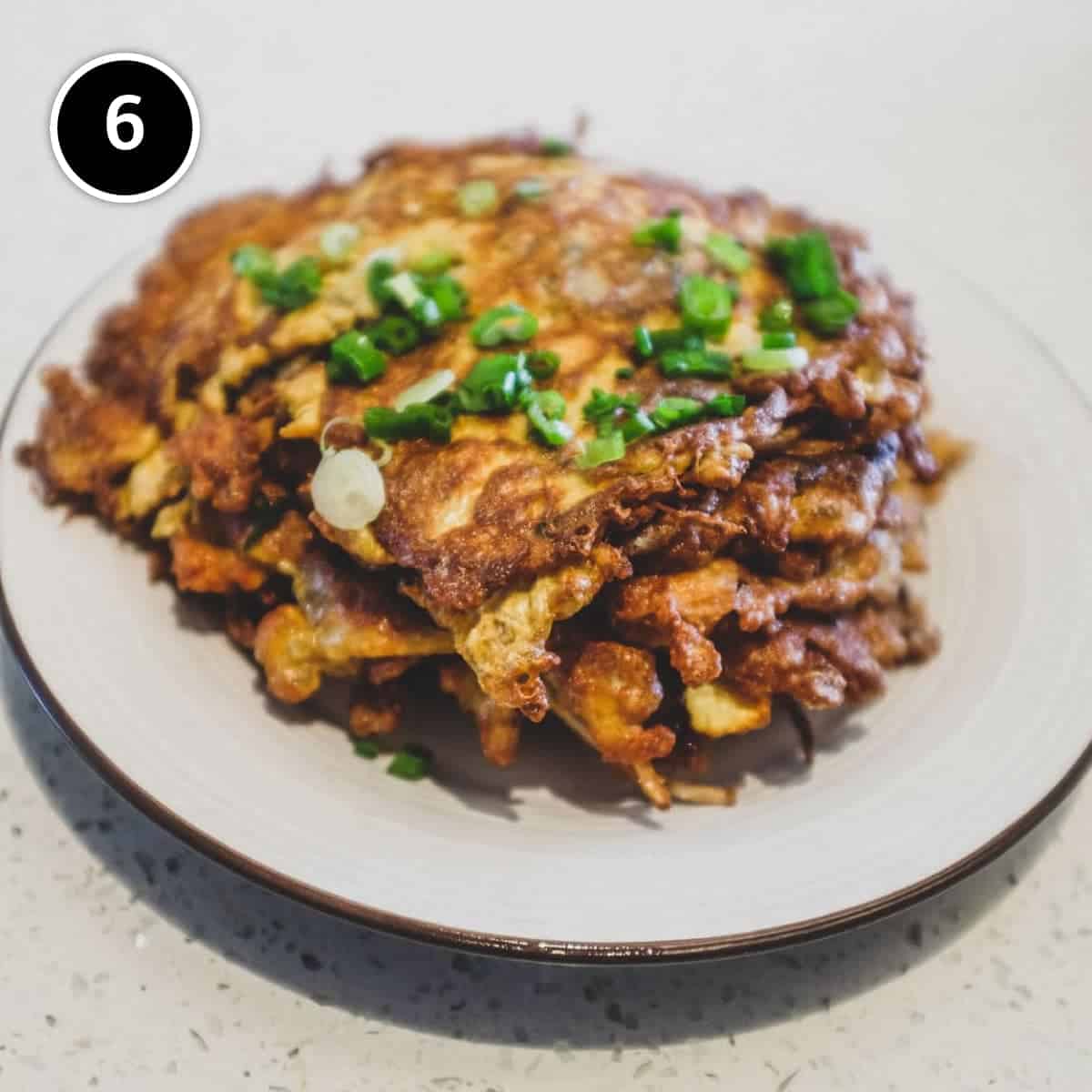 A stack of Chinese Chicken Egg Foo Young