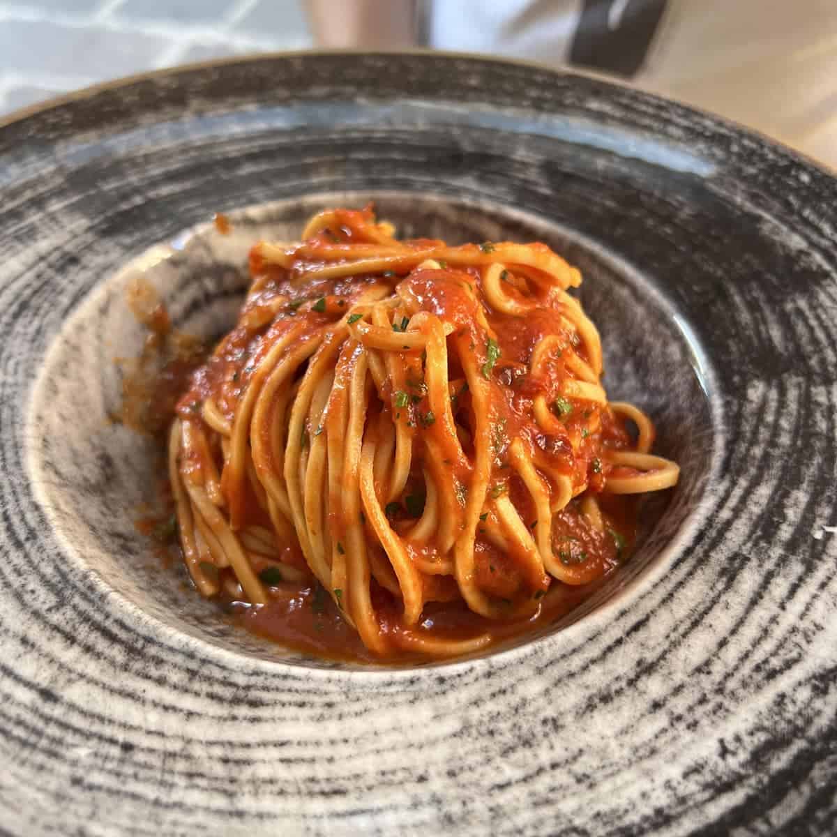 Amatriciana pasta in a bowl