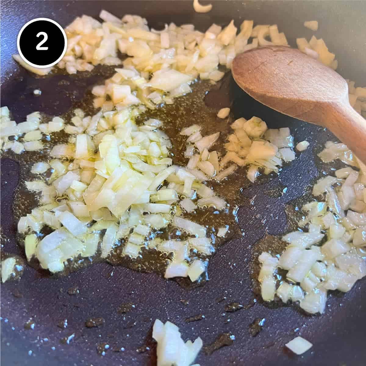 Frying onion in a little olive oil for Beetroot Risotto