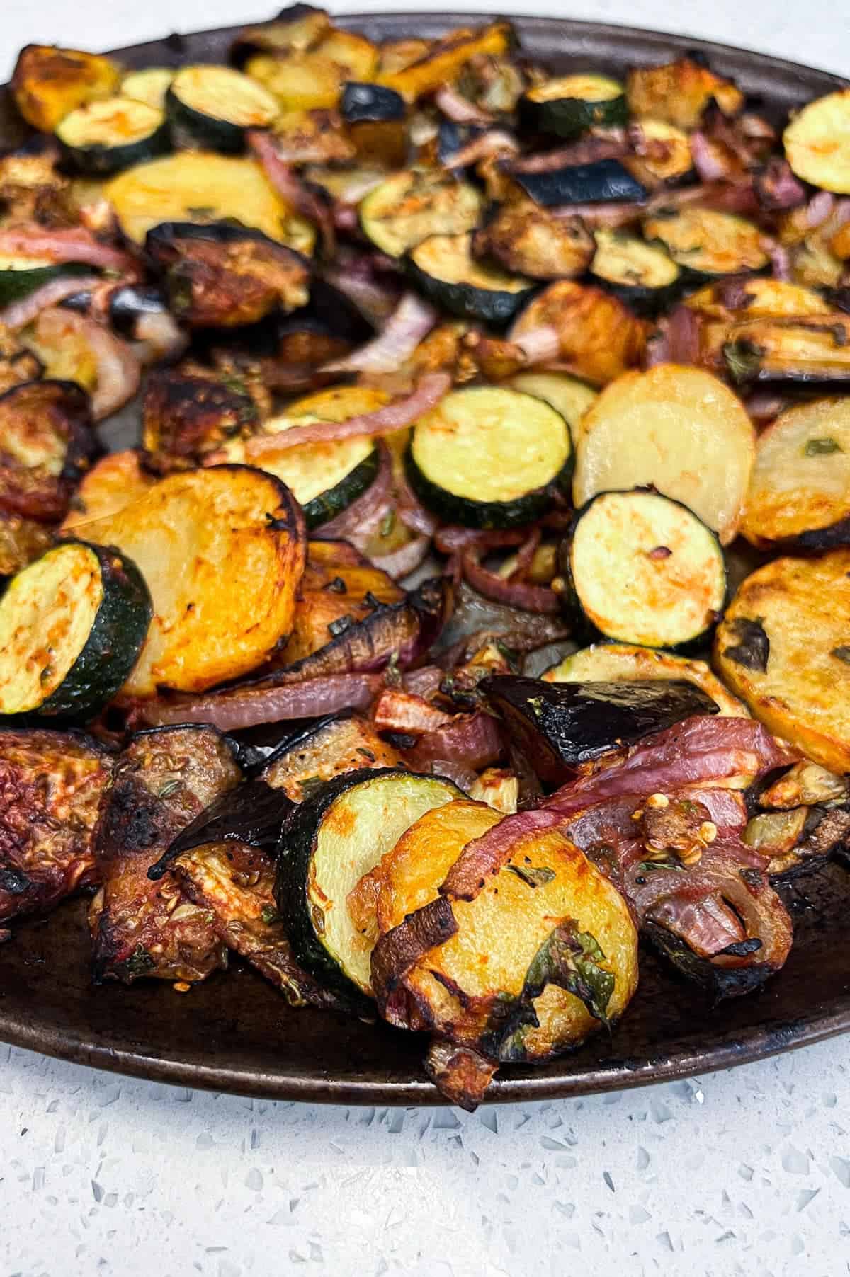 A platter of Greek Roasted Vegetables called Briam