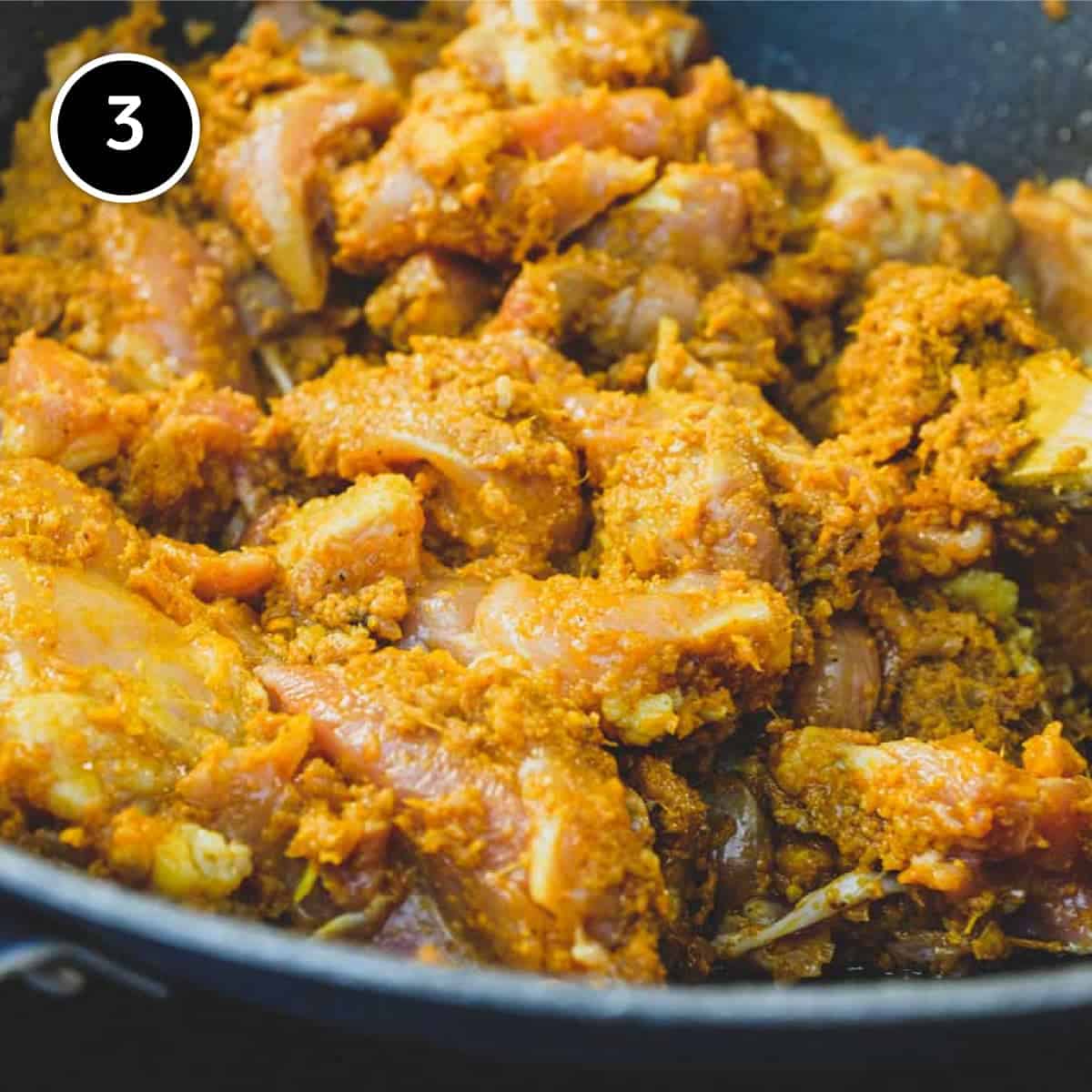 Curry paste and chicken thighs are combined for Malaysian Chicken Kapitan Curry (Kari Kapitan).