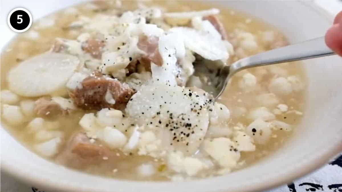 a bowl of Mexican Pozole Blanco soup