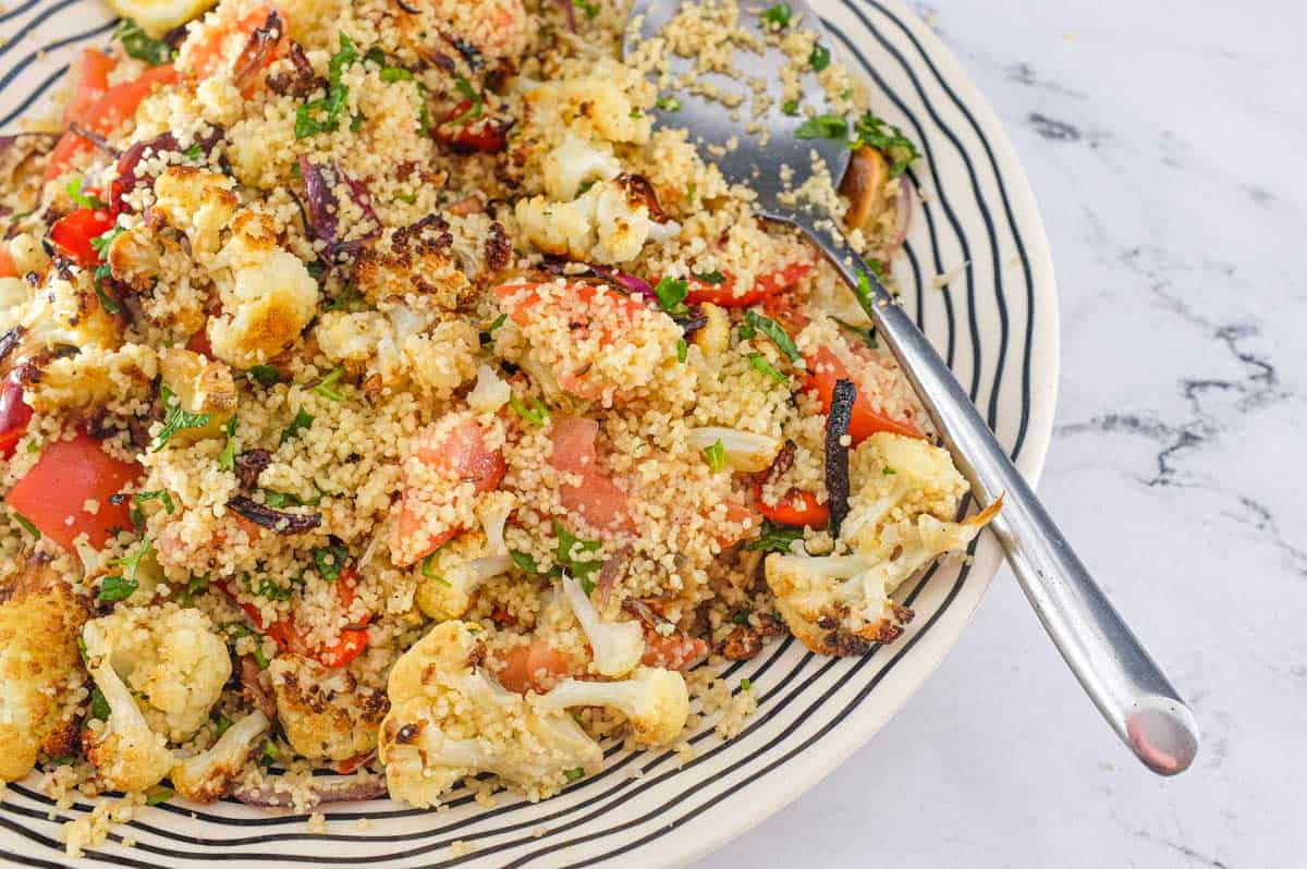 Roasted Cauliflower Couscous on a platter