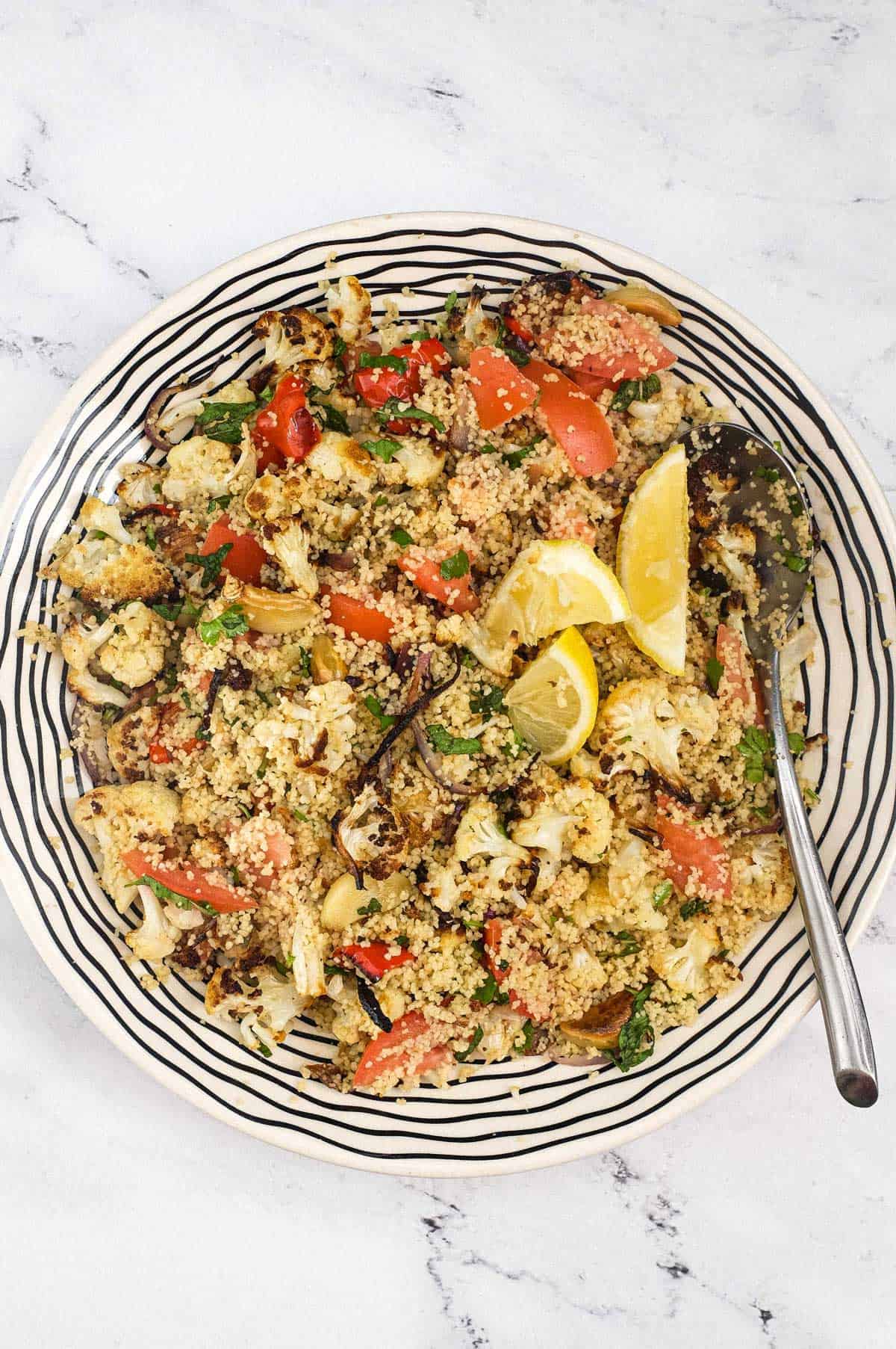 Roasted Cauliflower Couscous on a platter