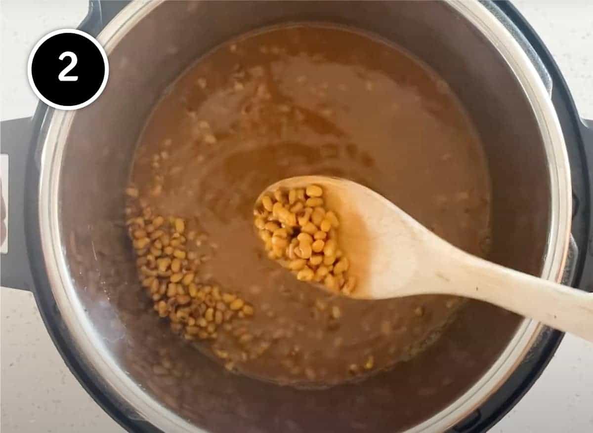 cooked red moong dal in an Instant pot for Red Moong Dal Curry