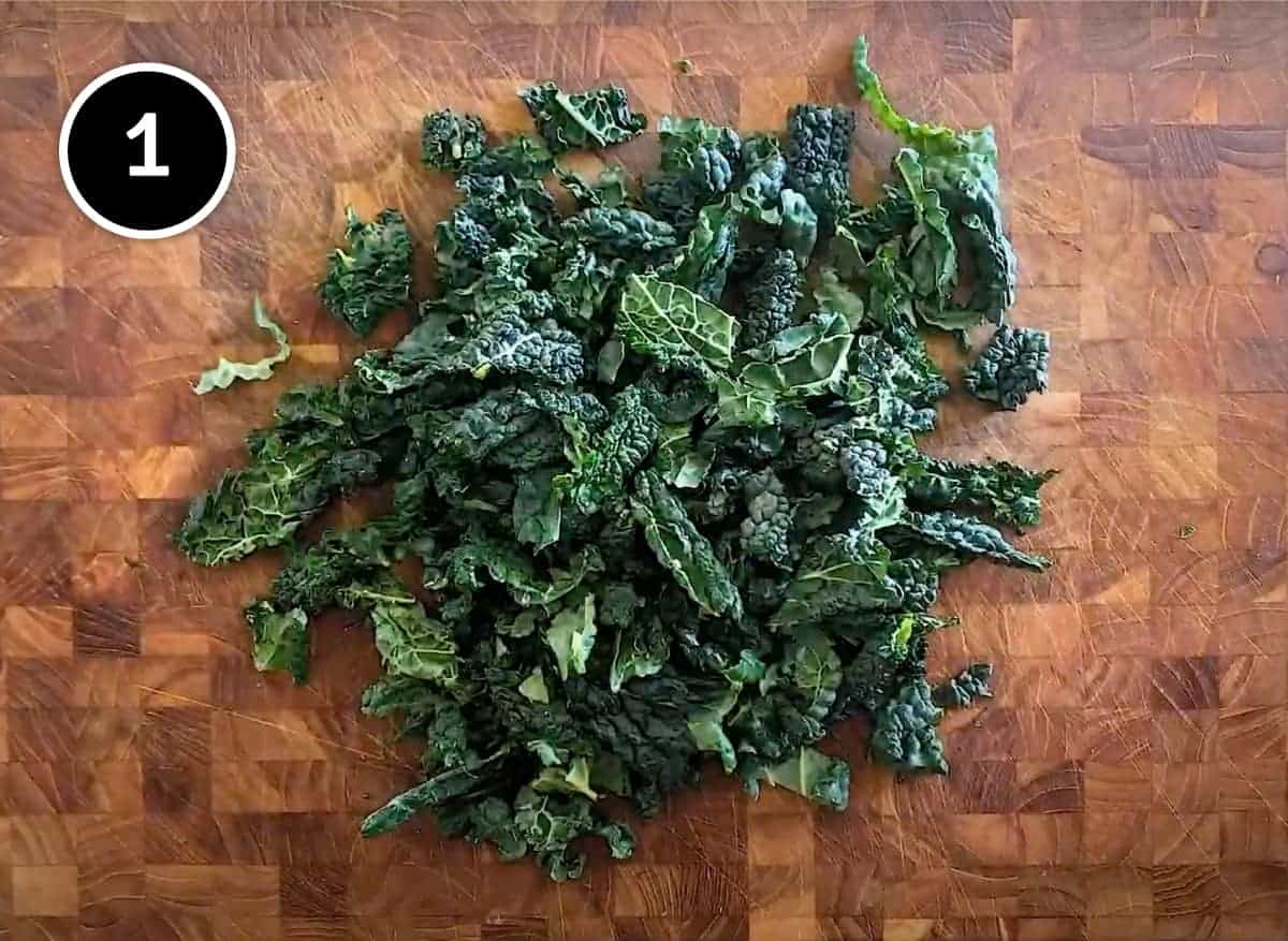 Chopping the cavolo nero cabbage for Pasta with Cavolo Nero & Almonds