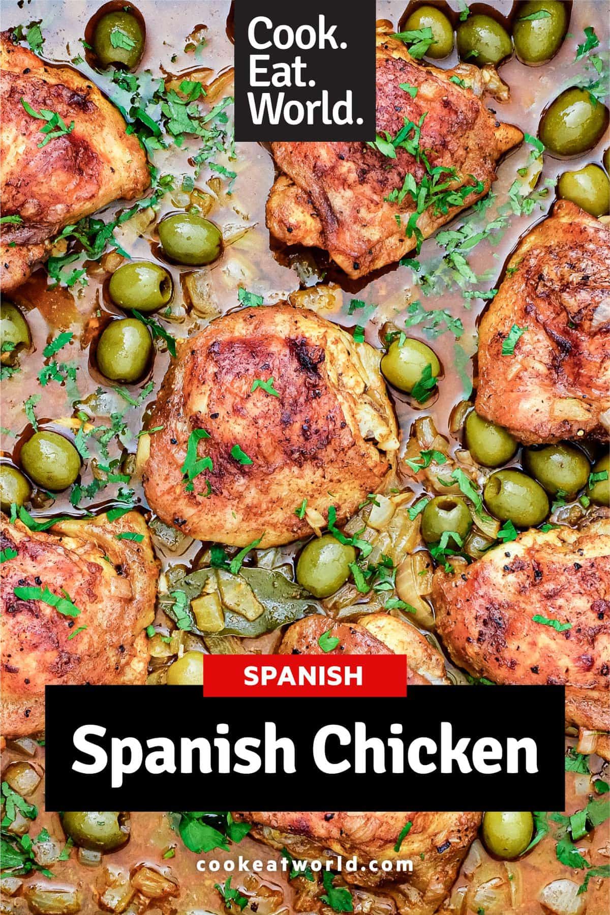 A baking tin with Spanish Chicken and olives