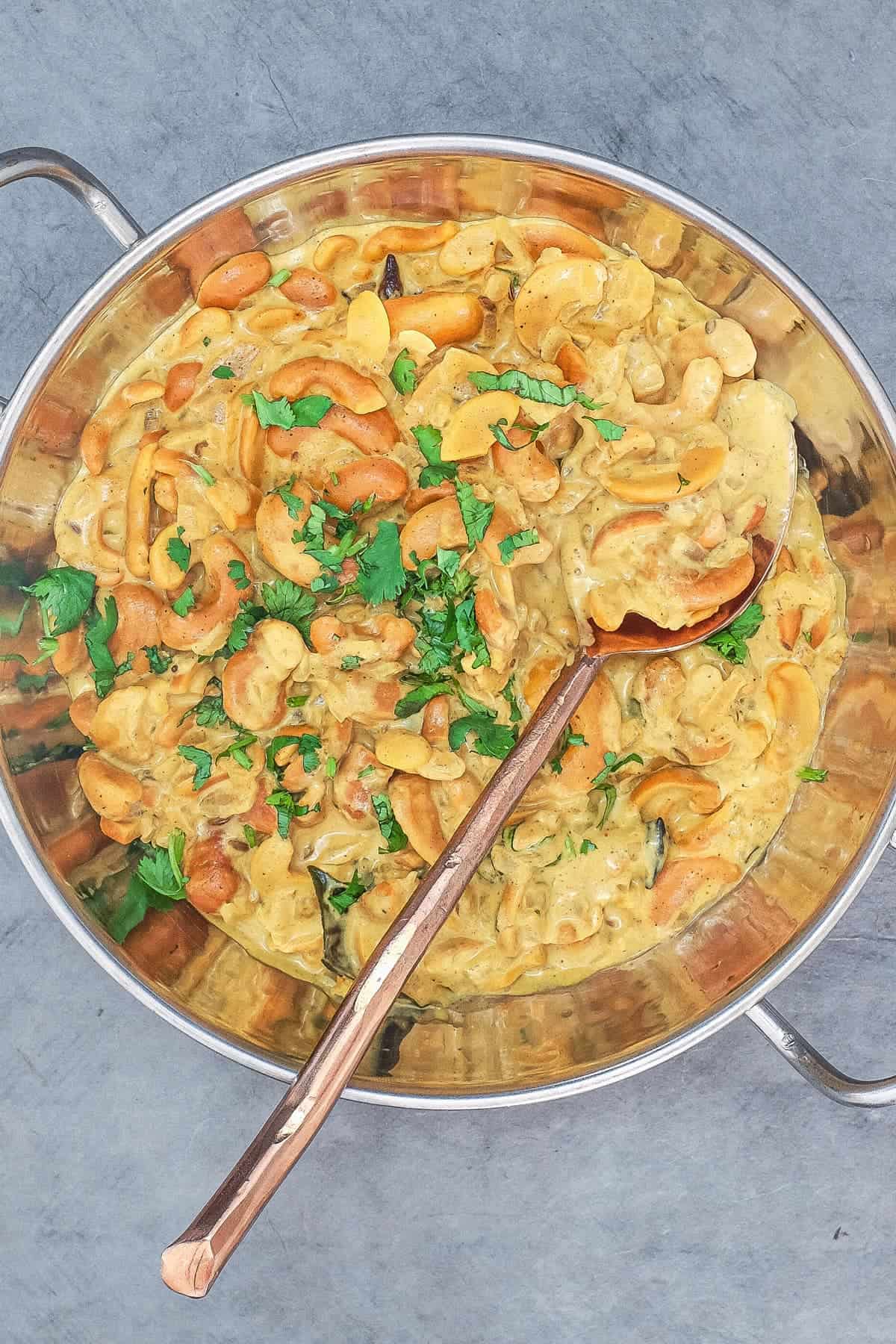 Cashew Nut Curry in a silver bowl