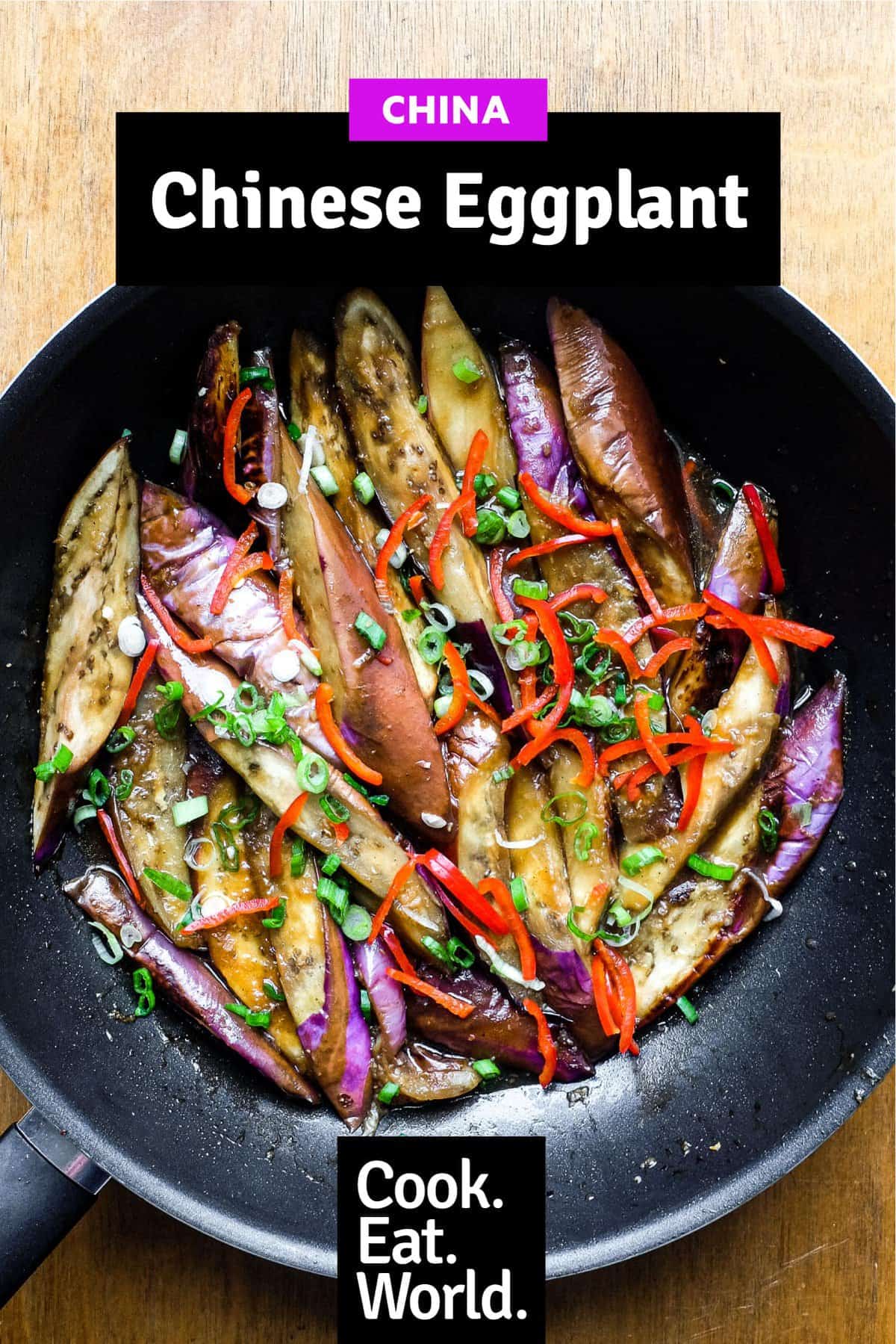 A wok of creamy stir-fried Chinese Eggplant