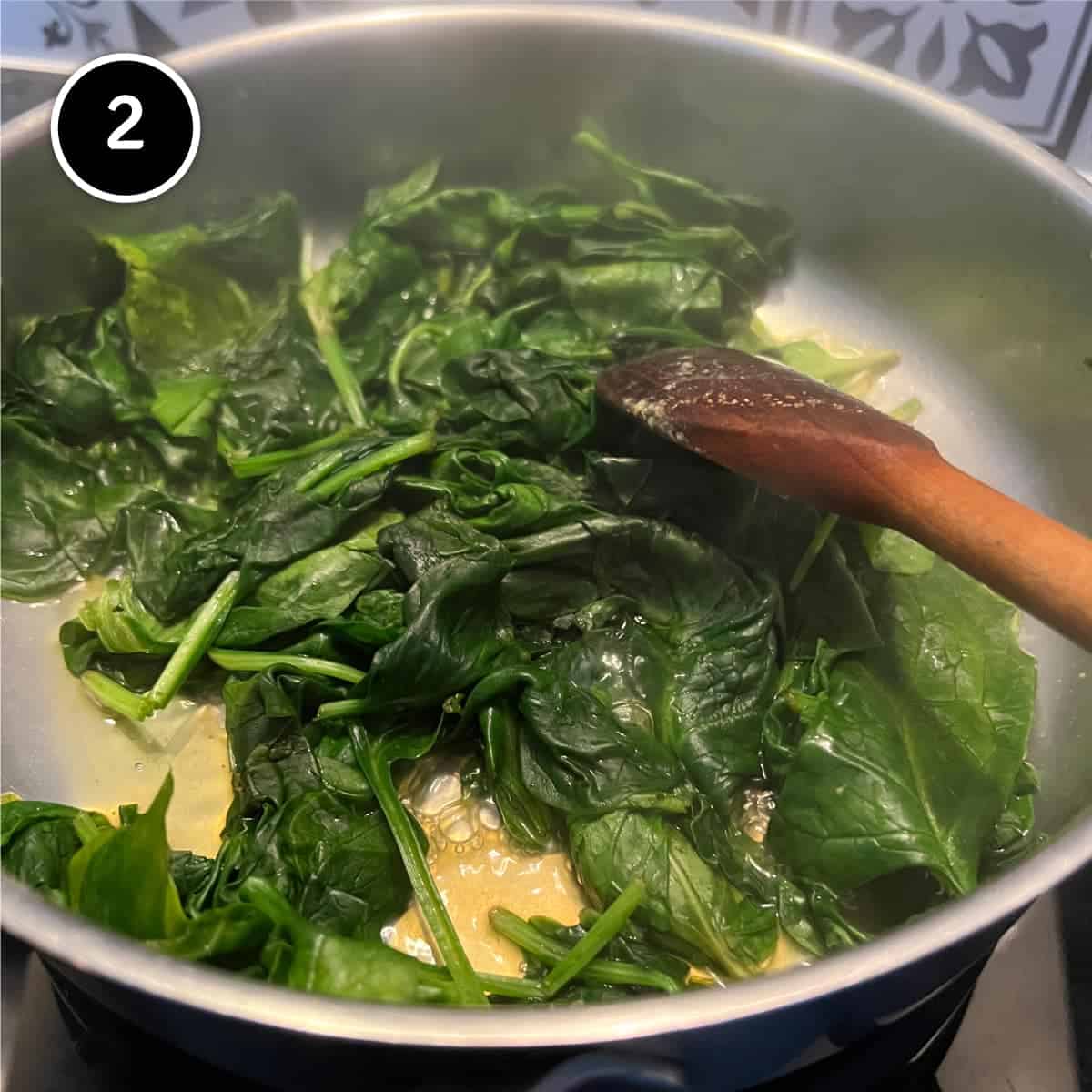 wilting spinach leaves for Spinach Dal (Dal Palak)