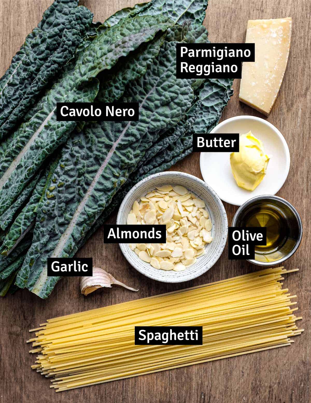 The ingredients for Cavolo Nero Spaghetti