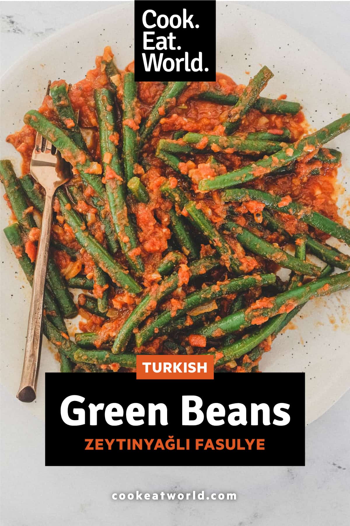 Green Beans (French Beans) cooked in a tangy red tomato sauce with Turkish Aleppo Pepper