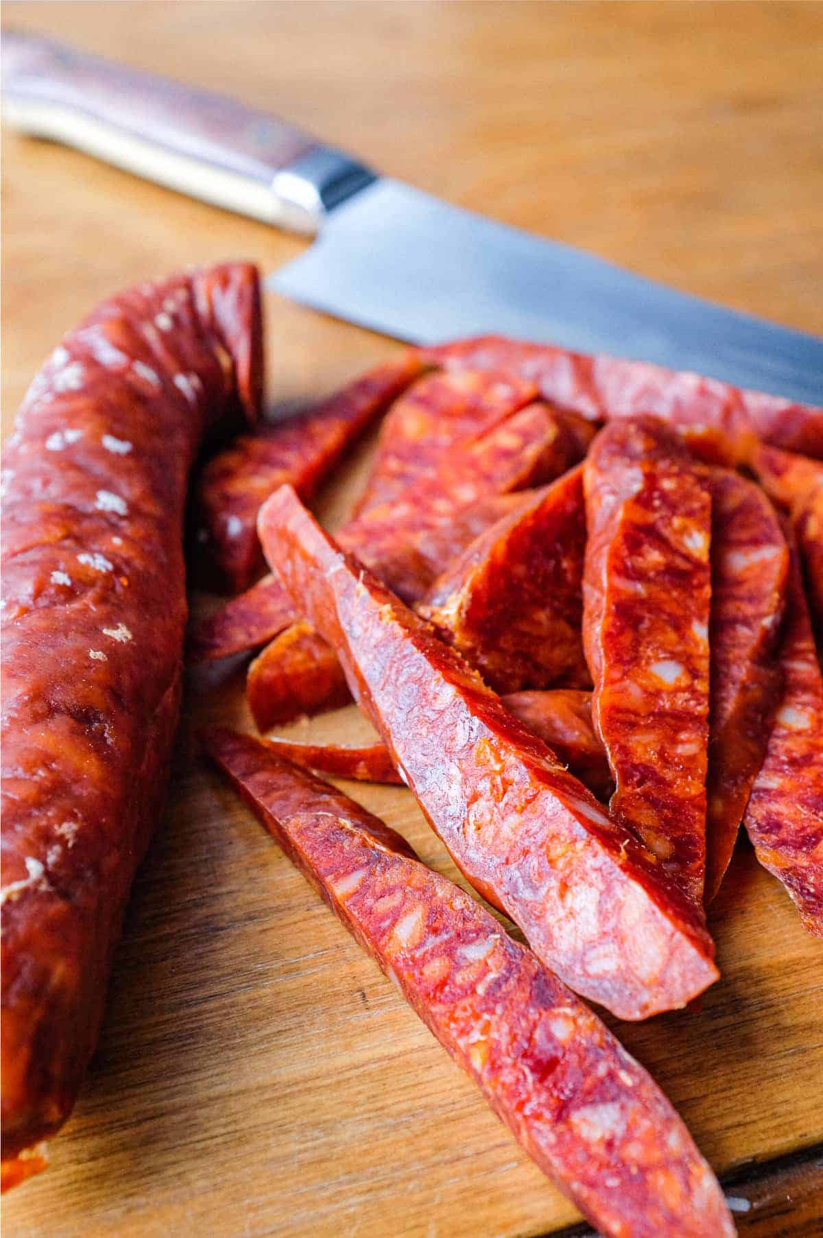 Slices of chorizo sausage