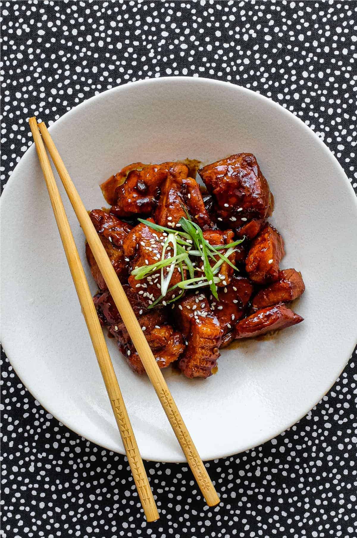 A bowl of Buta Kakuni (Japanese braised pork) with some chopsticks