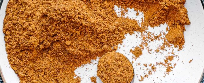 A bowl of Sri Lankan Curry Powder with a small spoon