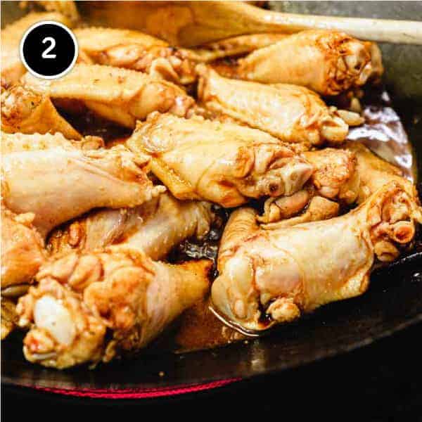 Adding the chicken and sauce to create 3-cup chicken