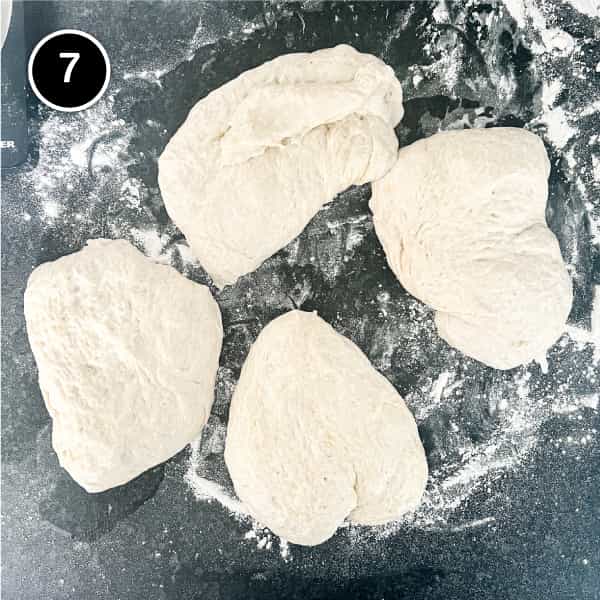 four balls of Italian pinsa dough
