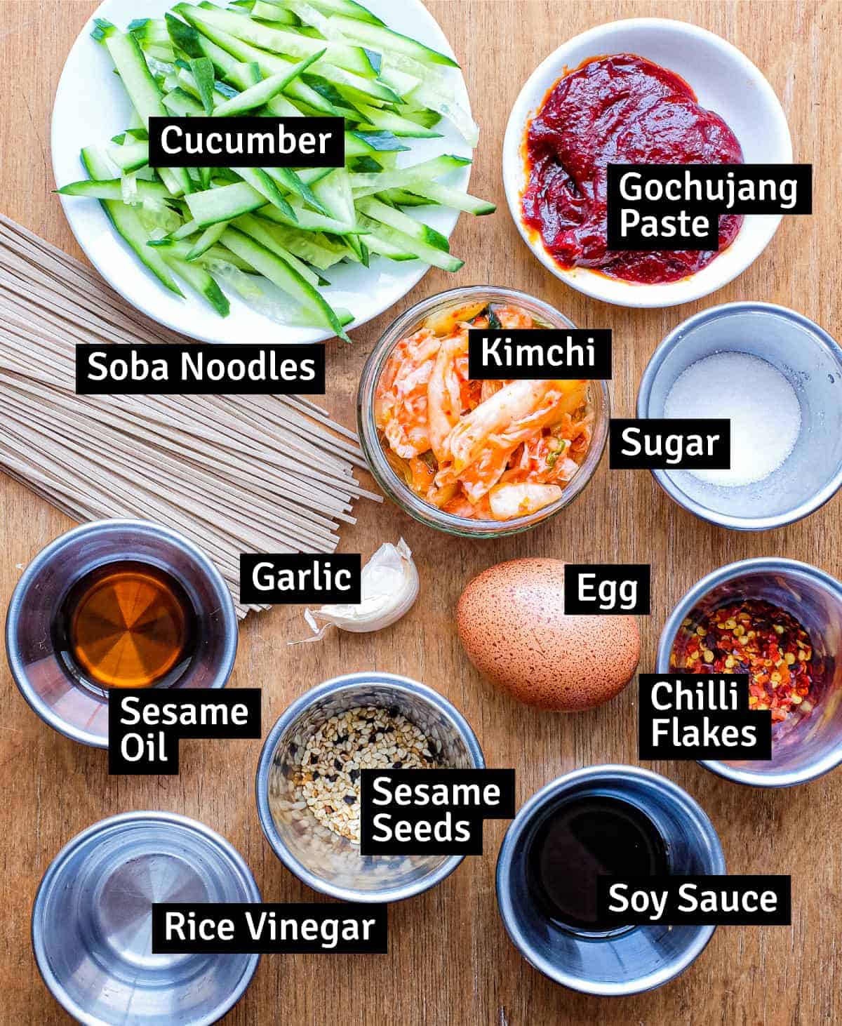 The ingredients for Bibim Guksu Korean Noodle Bowl