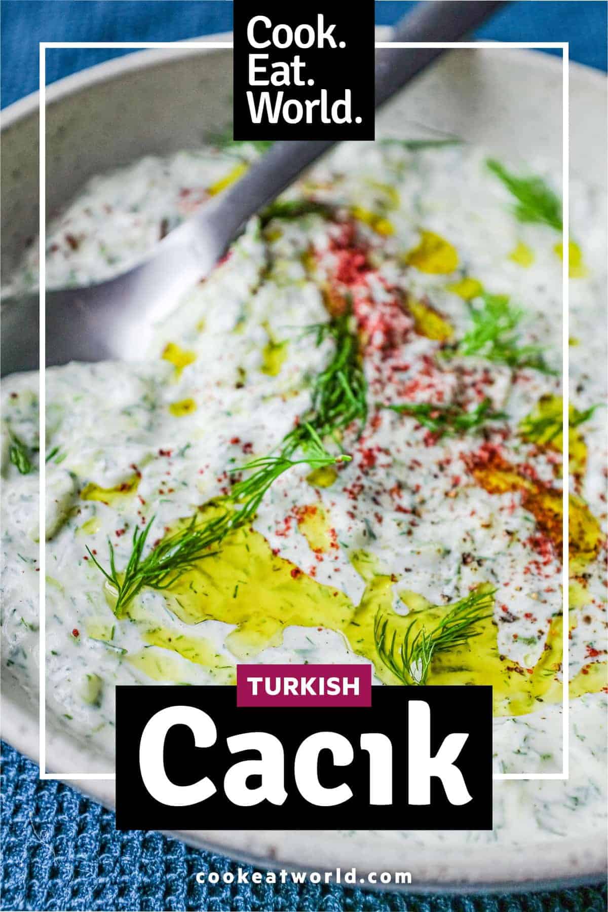 A bowl of Turkish Cacik - a yoghurt and cucumber meze or condiment