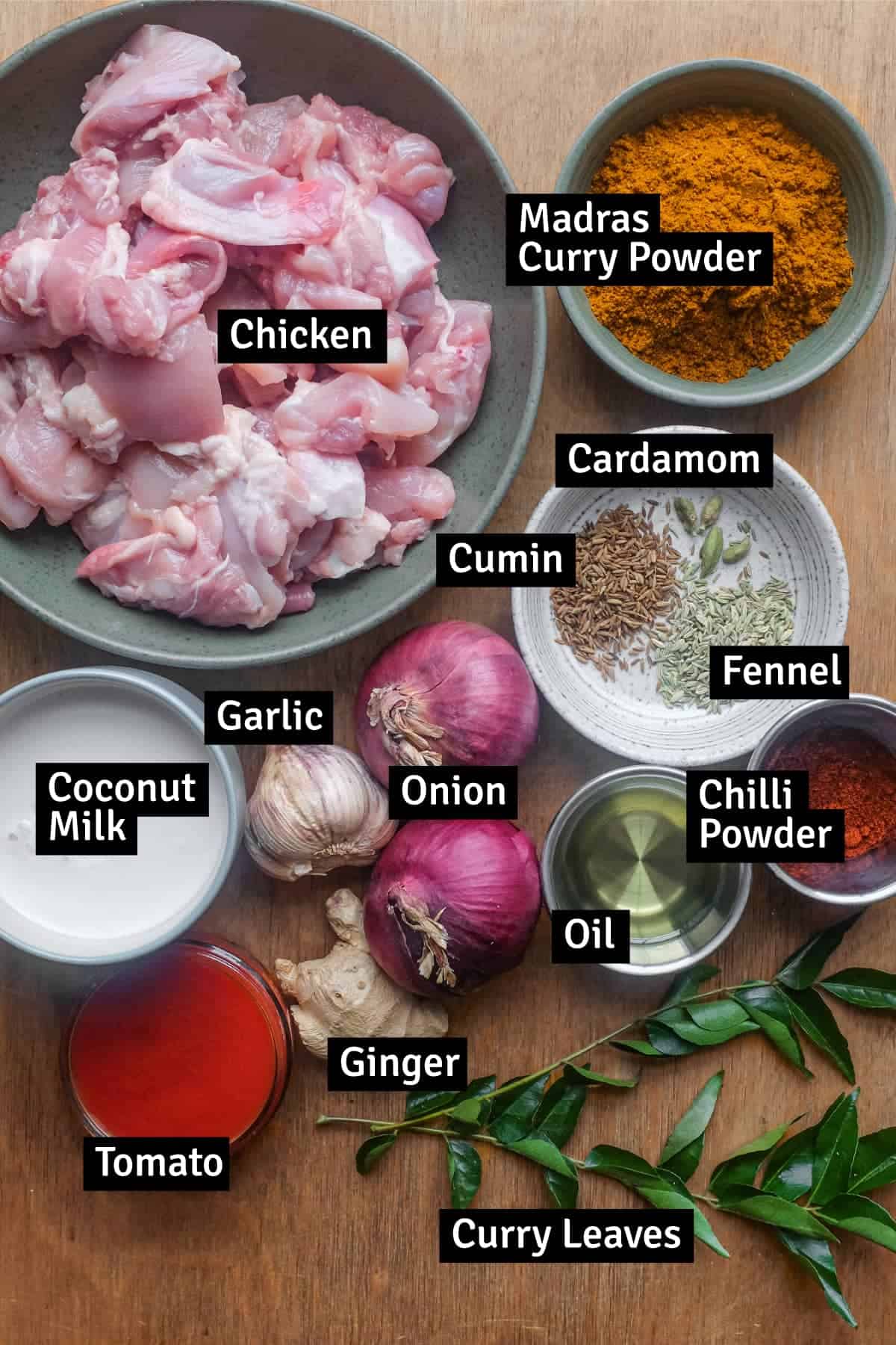 The ingredients for a Madras Chicken Curry