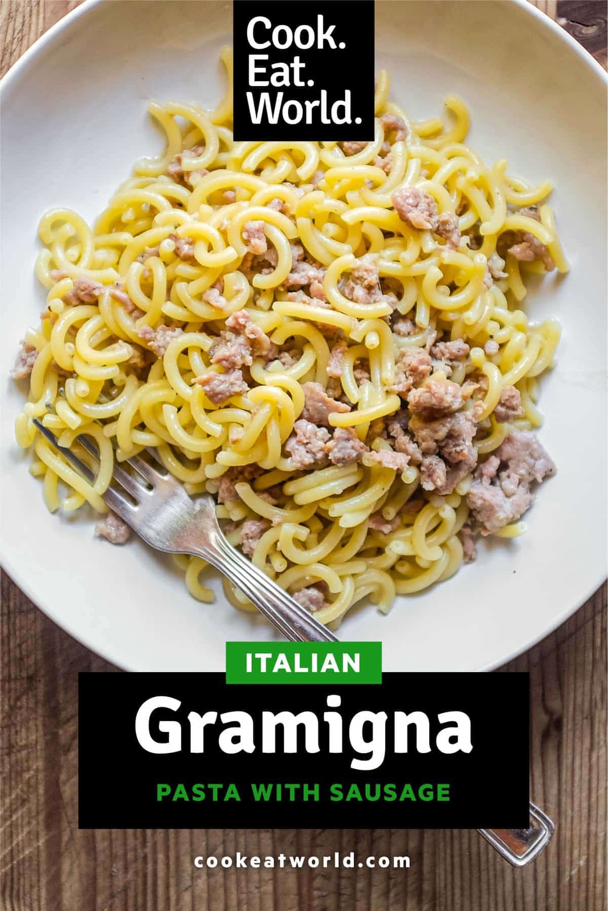 A bowl of Gramigna pasta with sausage