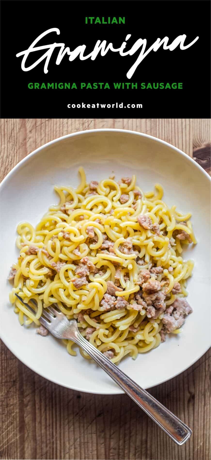 A bowl of Gramigna pasta with sausage