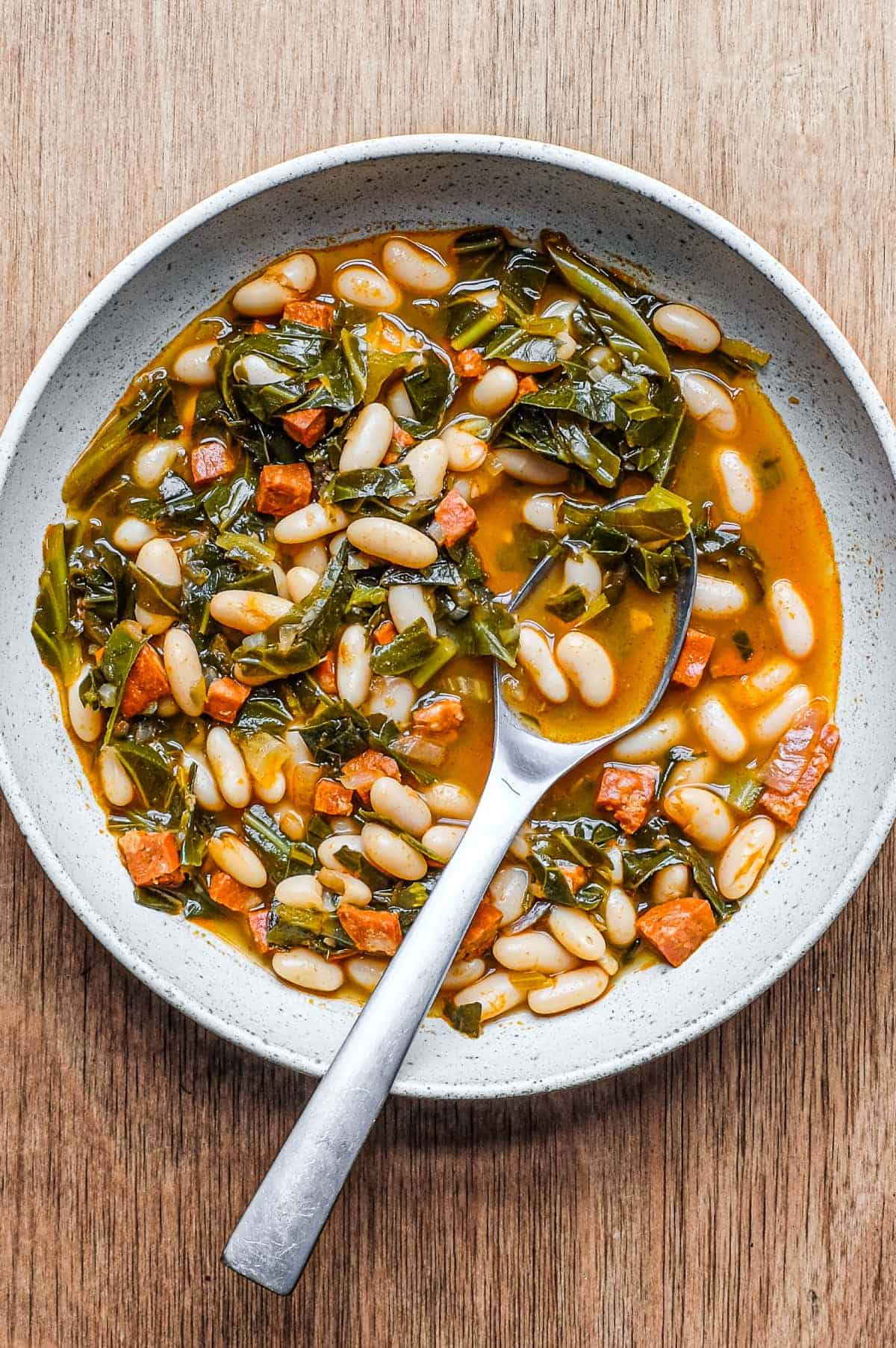 A bowl of Spanish Bean and chorizo stew