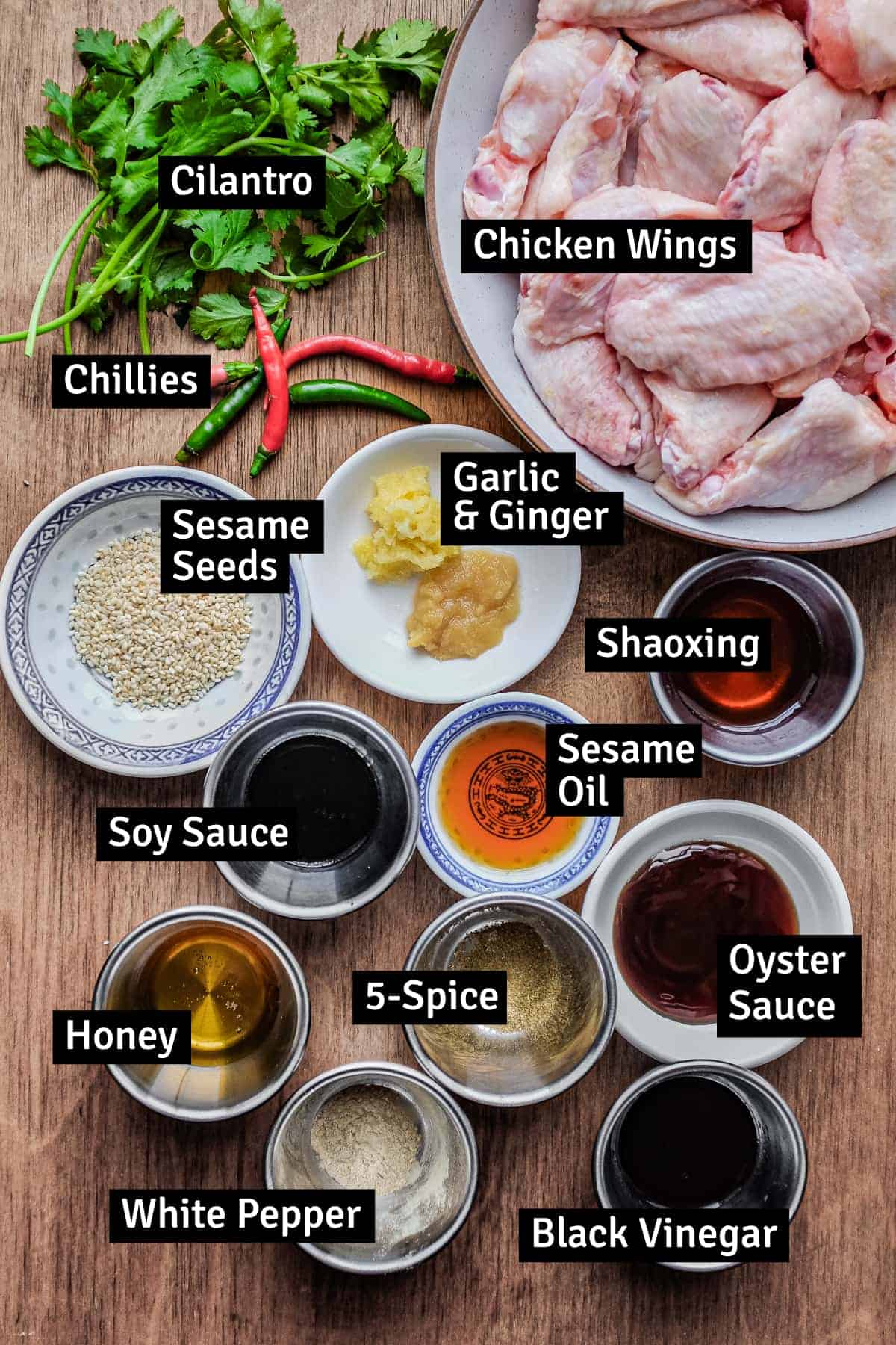 The ingredients for Sticky Baked Chinese Chicken Wings