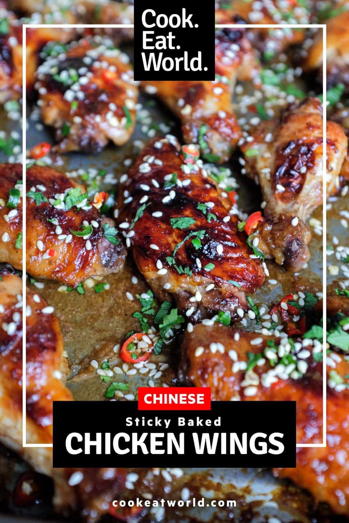 A baking sheet with Sticky Baked Chinese Chicken Wings