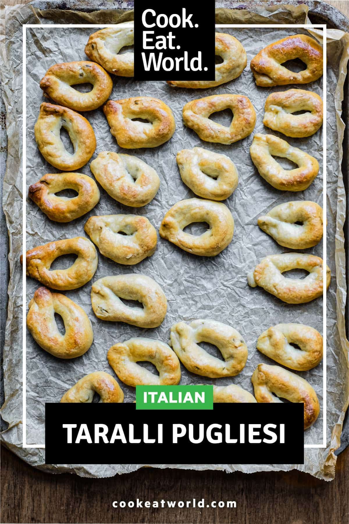 a baking sheet of Taralli Pugliesi (bread snacks from Italy)