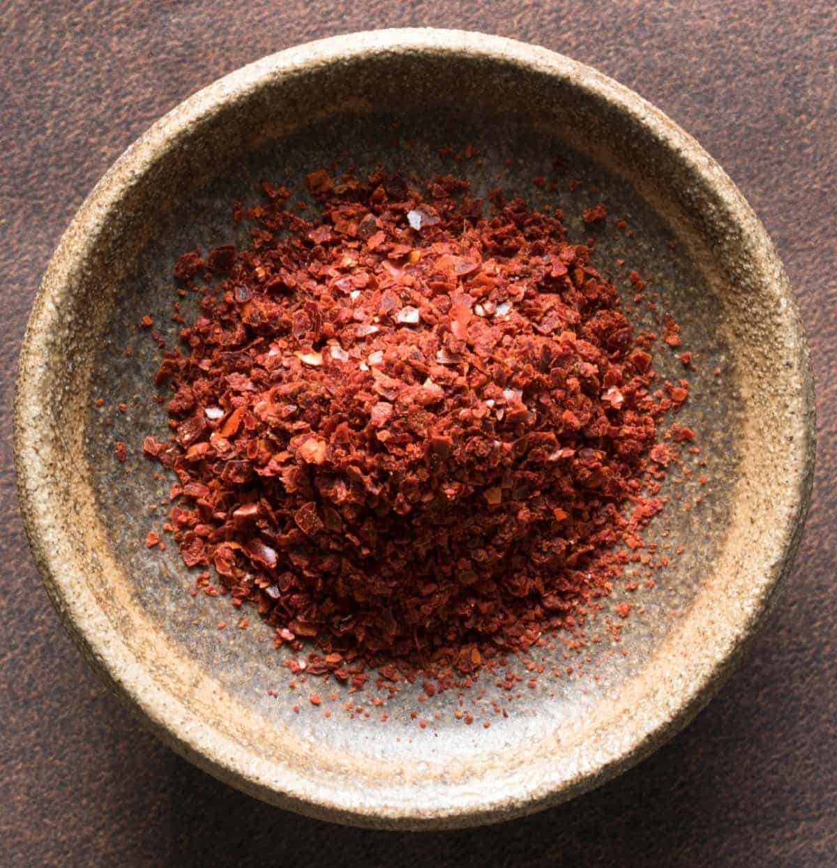 A small bowl of Aleppo Pepper flakes