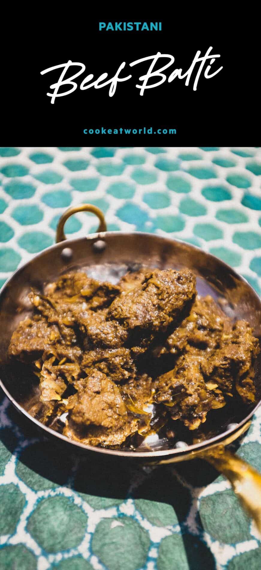 A small copper balti pan holds a portion of Indian Beef Balti