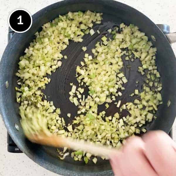 Frying the diced fennel in a small pan