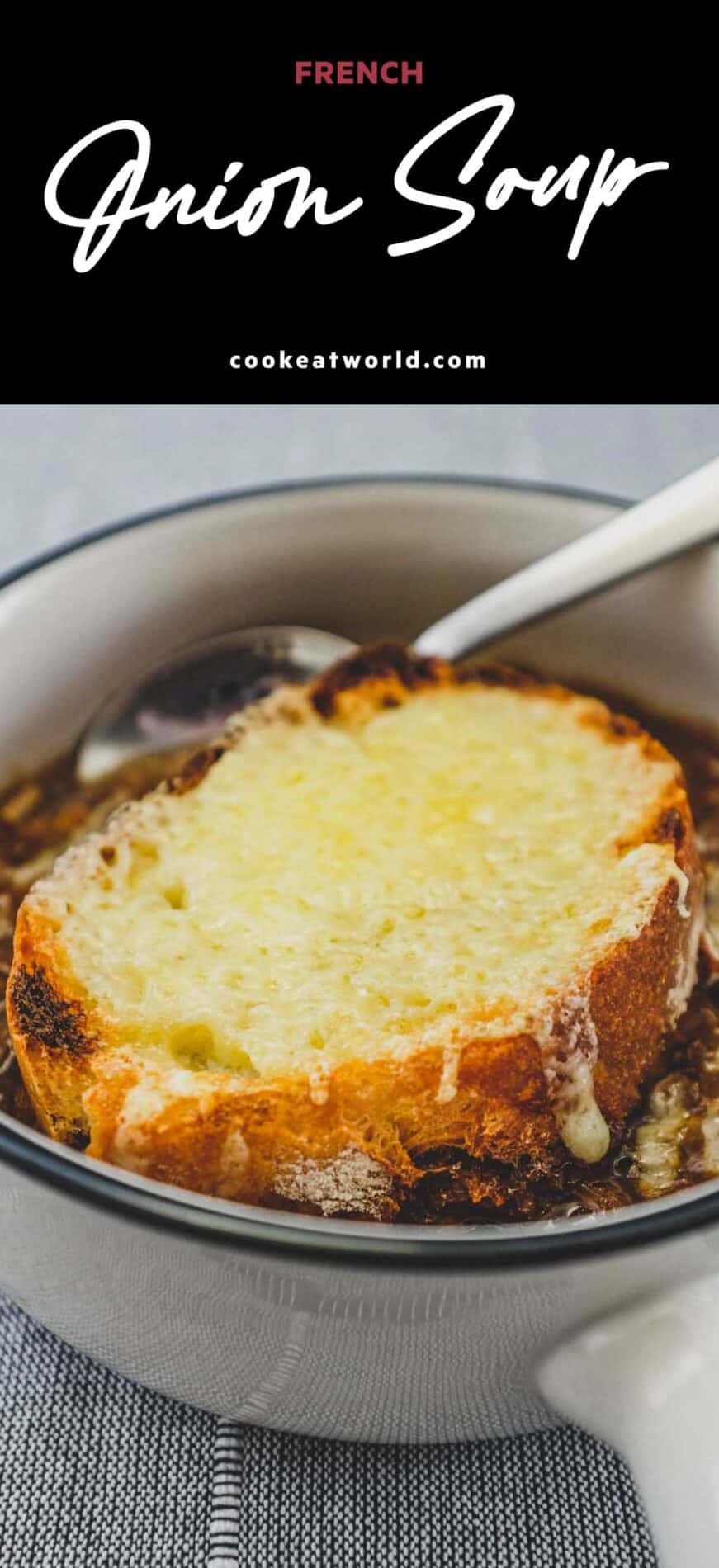 A small bowl of French Onion Soup with Gruyere Crouton