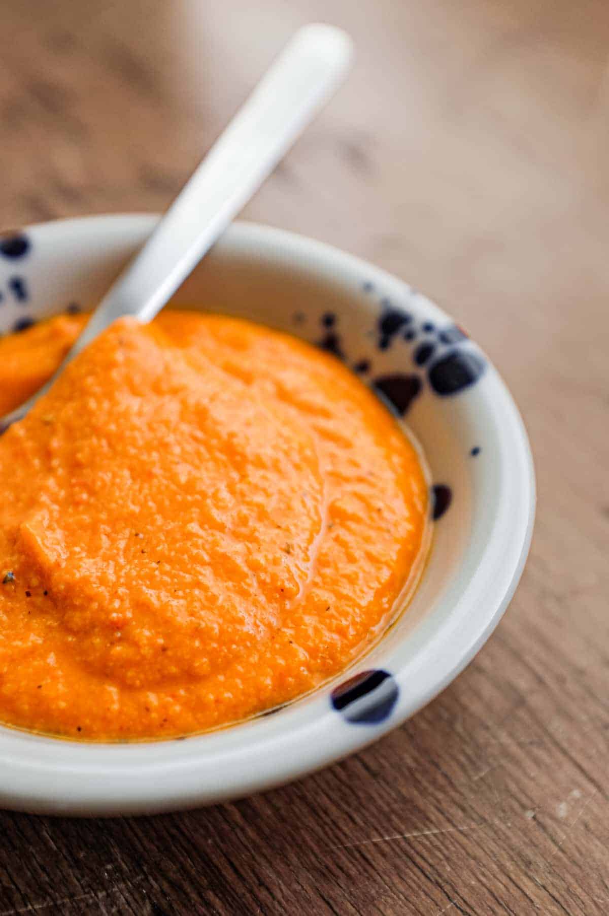 A small bowl of Spanish Romesco Sauce