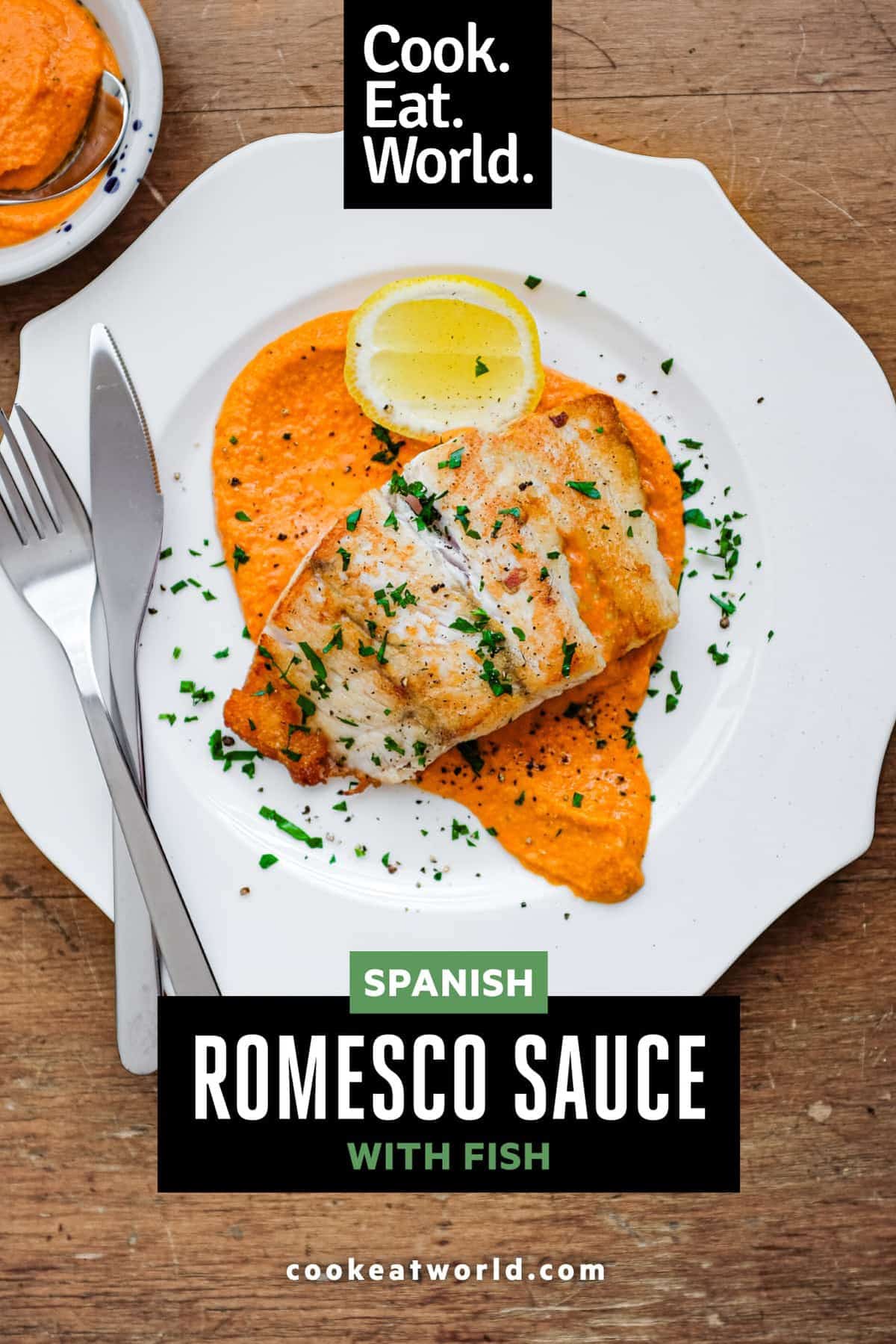 Pan fried fish on a bed of Spanish Romesco Sauce