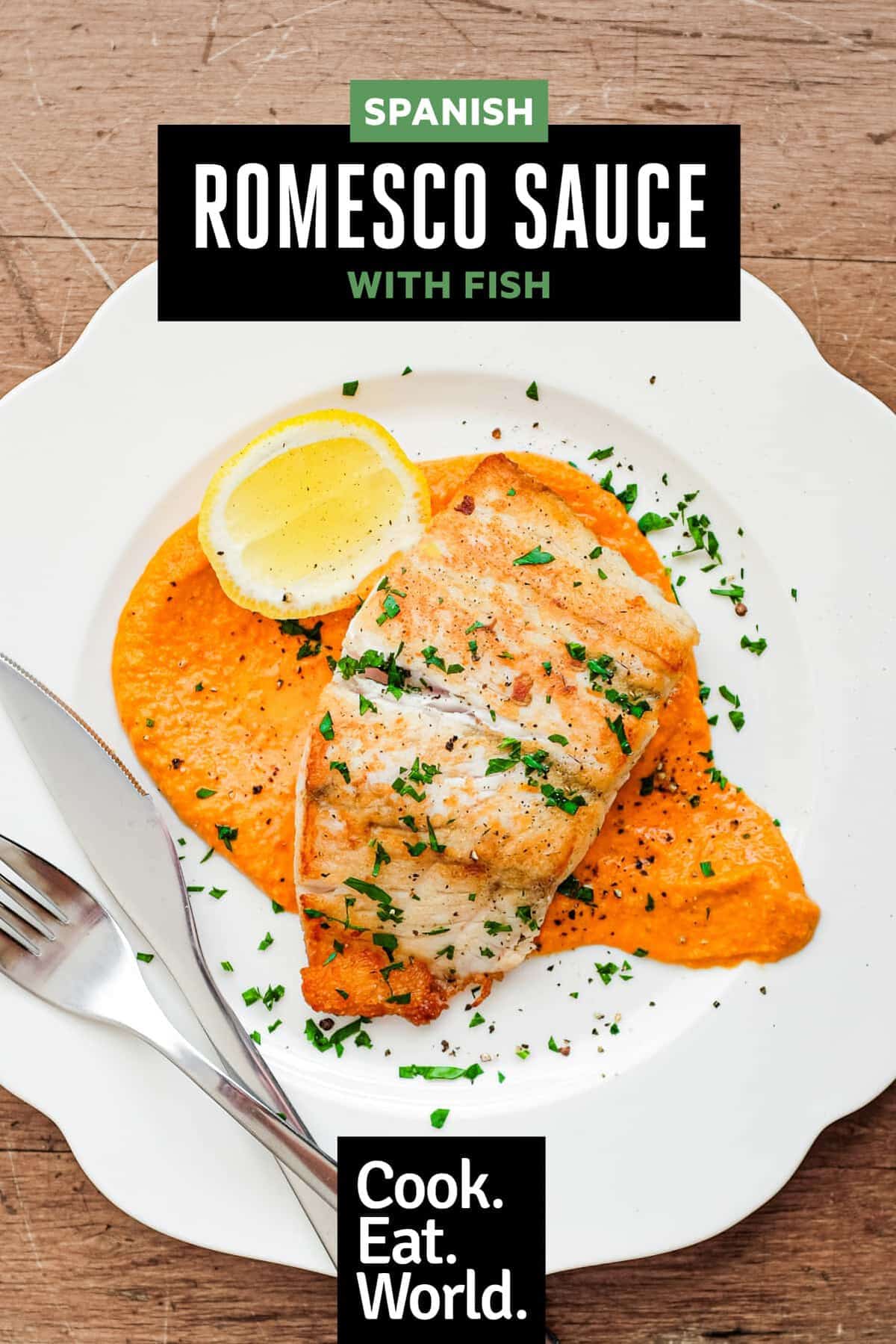 Pan fried fish on a bed of Spanish Romesco Sauce
