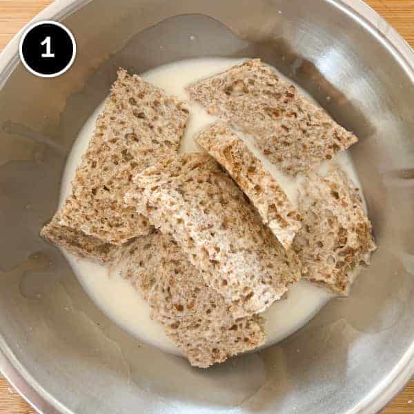 Bread soaking in milk.