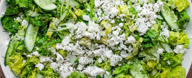 A bowl of Greek lettuce salad
