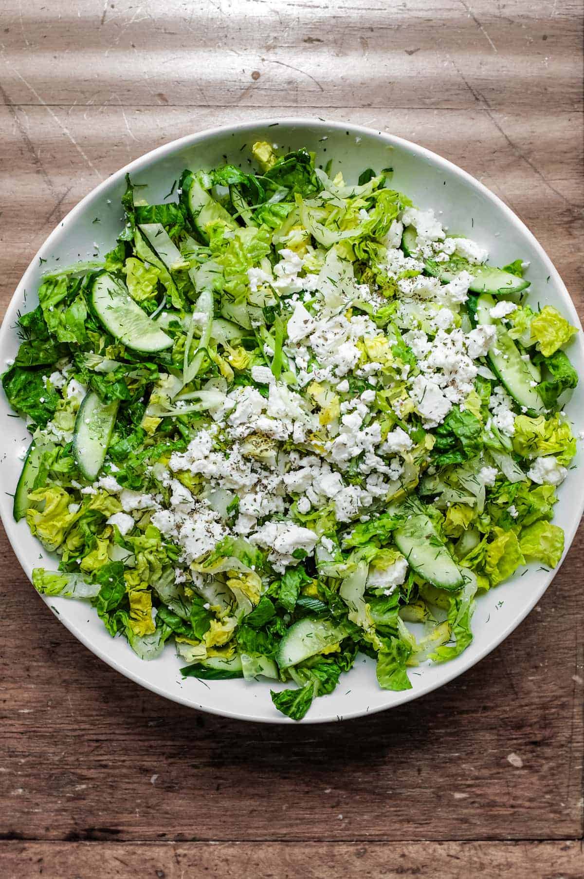 A bowl of Greek lettuce salad
