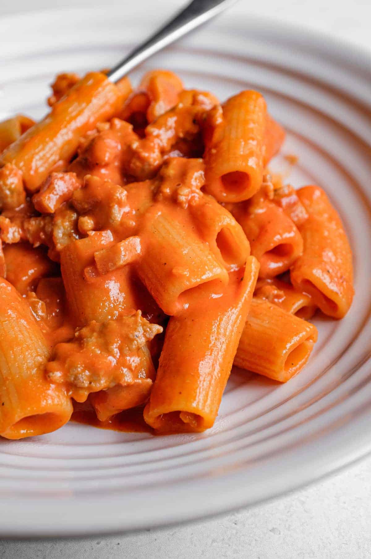 Pasta Alla Zozzona – cookeatworld.com A bowl of Pasta Alla Zozzona in a rich tomato sauce.