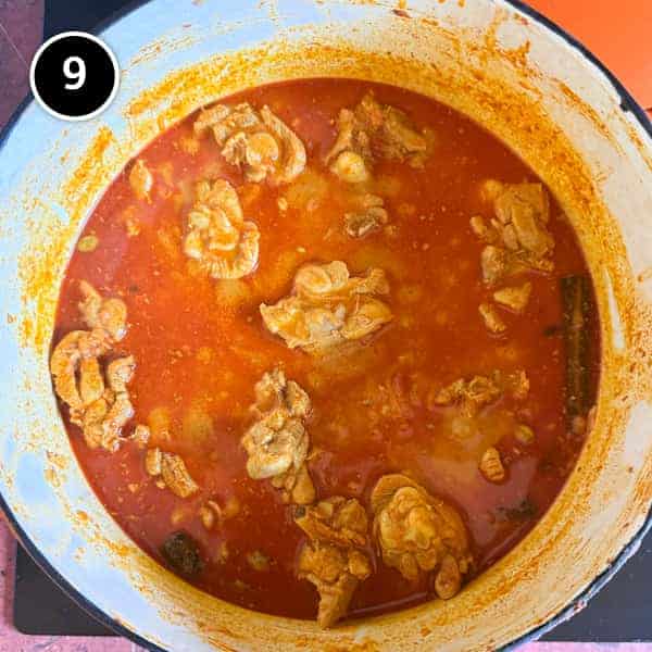 Chicken Rogan Josh | cookeatworld.com The Kashmiri chicken rogan josh simmers gently on the stove.