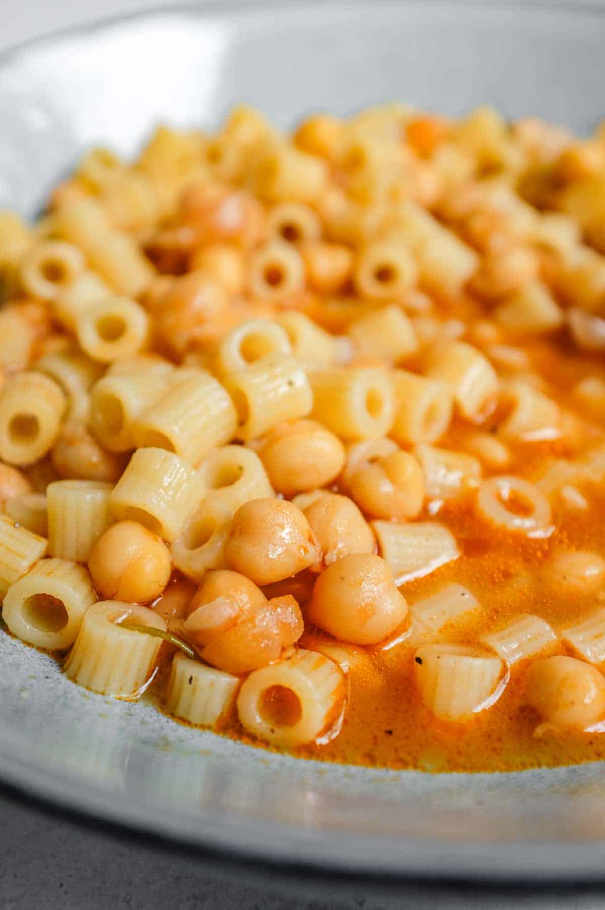 a bowl of Italian pasta e ceci take from a close angle