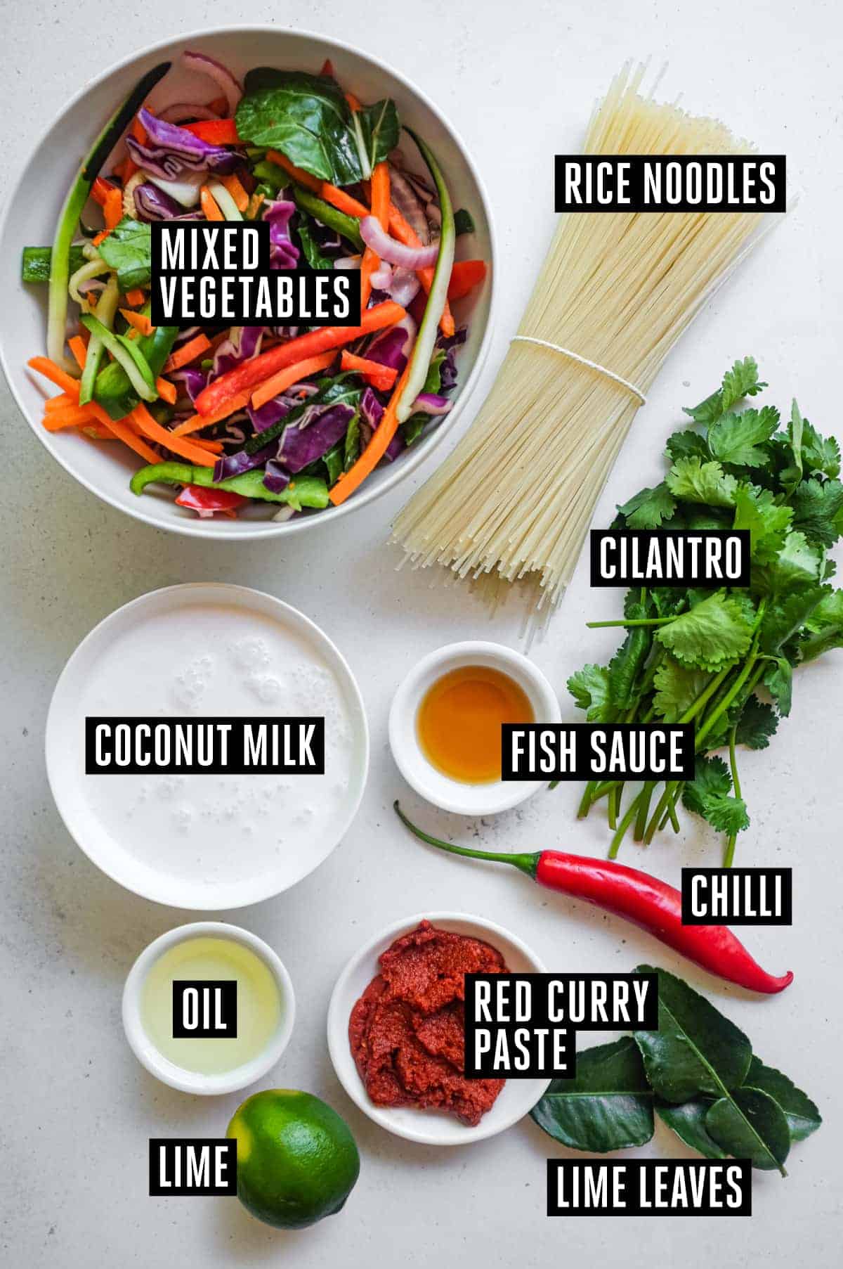 Thai Red Curry Noodles (Easy Vegetarian Recipe) | cookeatworld.com The ingredients for a Thai red curry noodles soup