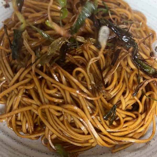 Scallion Oil Noodles (Long You Ban Mian) | cookeatworld.com Serving scallion noodles.