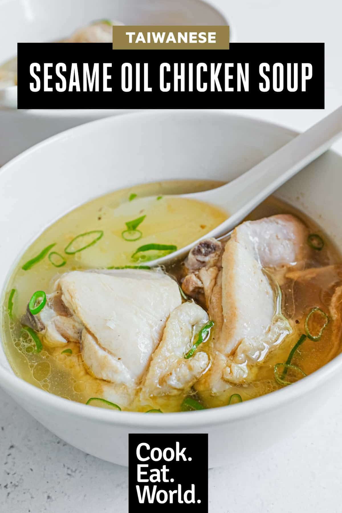 A small bowl of Taiwanese Sesame Oil Chicken Soup